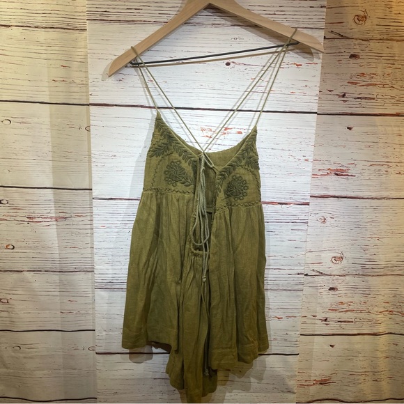 Free People Women's Blackbird Embroidered Floral Green Top - size XS - Picture 4 of 9